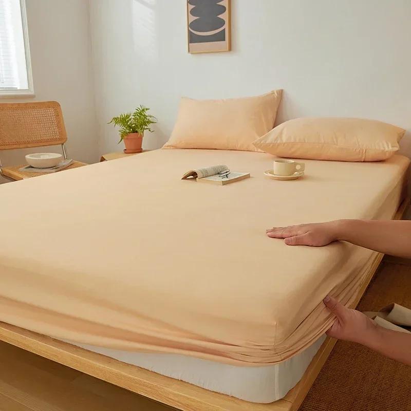 Cotton Fitted Sheet with Elastic Band Non Slip Adjustable Mattress Cover Suitable for King Size Bed Bedding Sheets for Bed