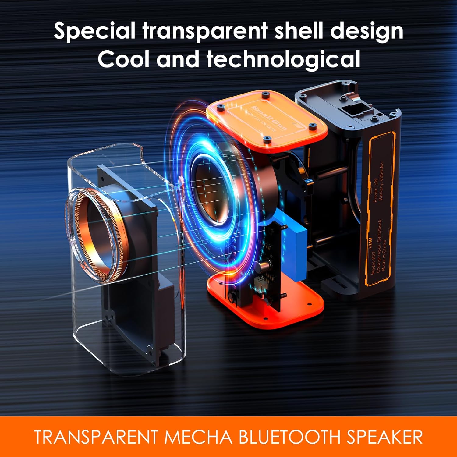 

Прозрачный беспроводной Bluetooth-динамик Портативный мини-динамик со светодиодной разноцветной подсветкой Стереозвук Маленькие динамики TWS