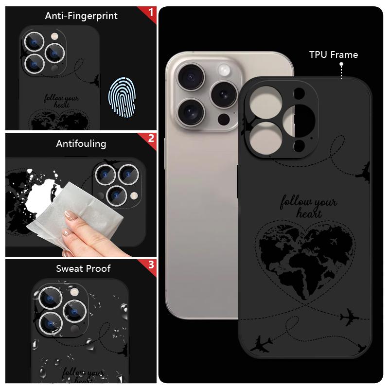 For iPhone 17 Pro Max Lanyard Case Airplane Heart Map Print Soft TPU Silicone Cover For iPhone 16 Pro Max Funda iPhone 15 14 13 12 11 16E Air