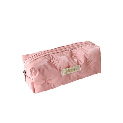 Trousse à crayons simple pour étudiante Fille Joli nœud Couleur unie Trousse de maquillage Mignonne Portable Grande capacité Rangement pour papeterie