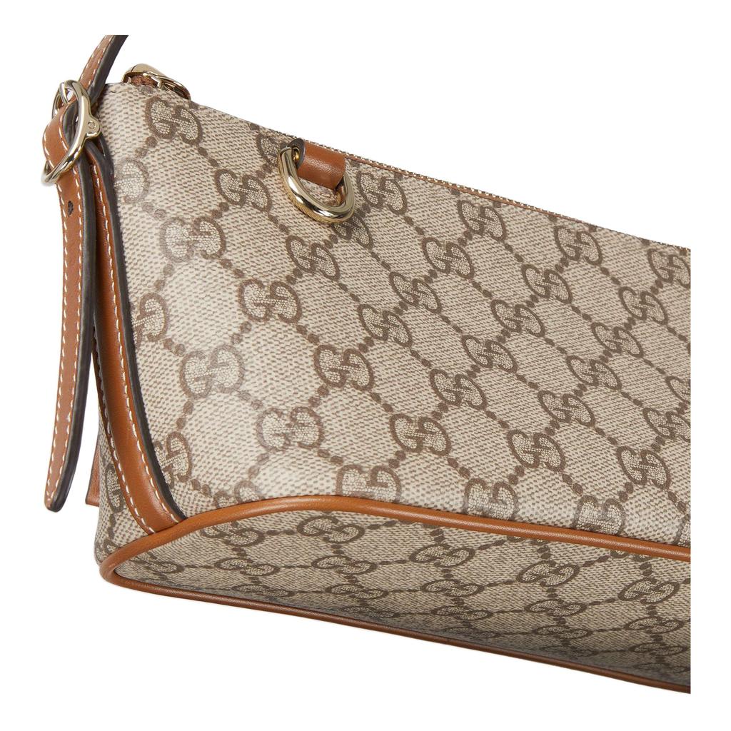Gucci Torebka na ramię z emblematem GG, jasne złote okucia, tkanina powlekana, mała, damska, beżowo-brązowa, 847281-FAEUC-9758