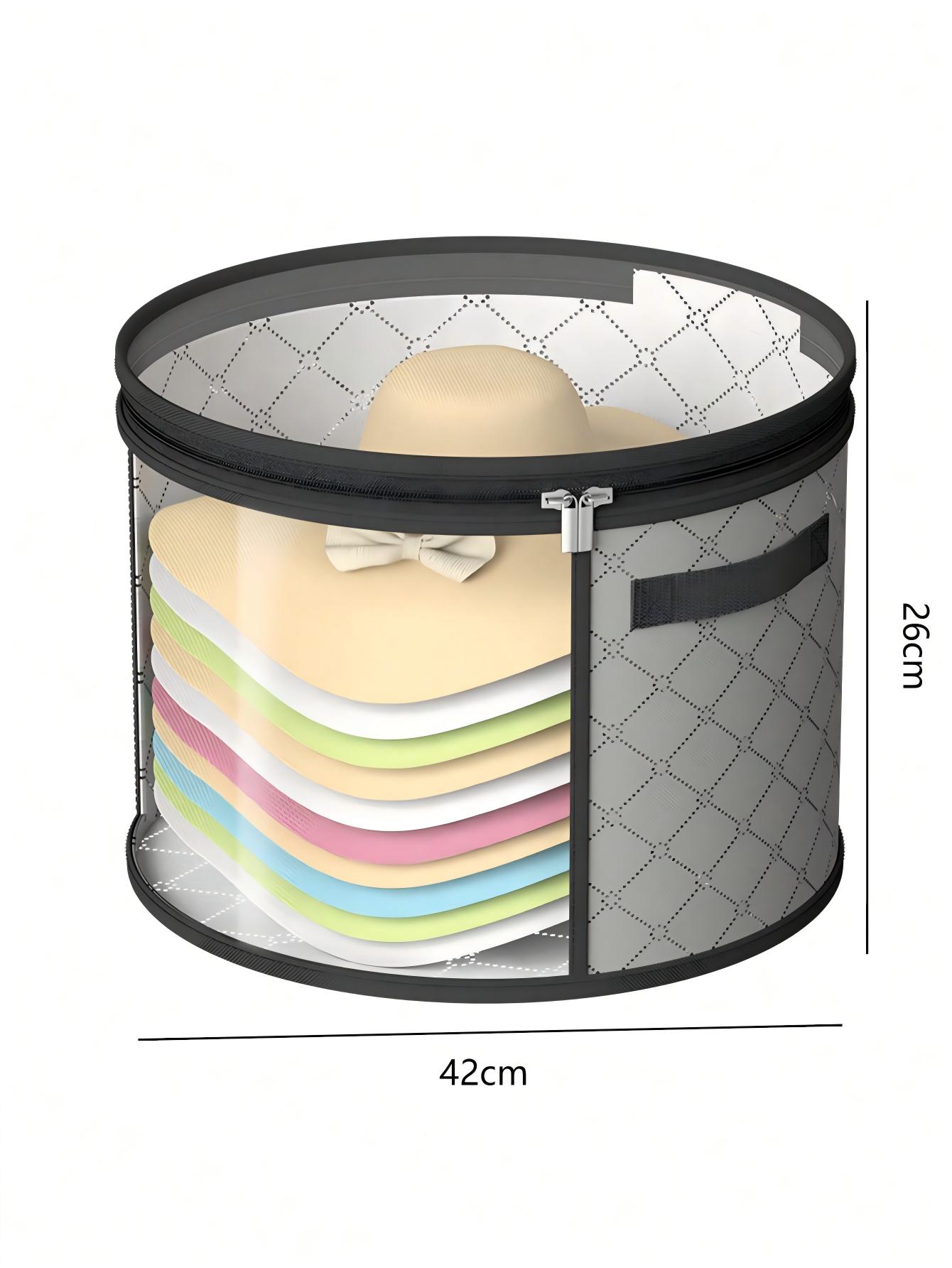 

Hat Box Non-woven Clear Storage Bucket Foldable Travel Storage Box with Zipper Clothes Hat Large Capacity Organizing Bag сірий колір