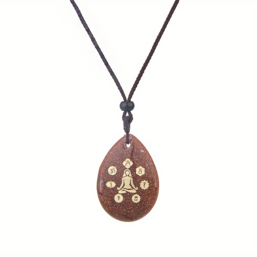 Natural Stone Crystal Carved Yoga Pendant Necklace Adjustable Necklace Natural Gemstone Drop Amethyst Meditation Jewelry Gifts