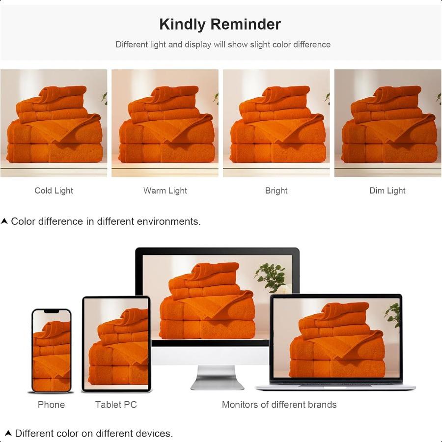 Orange Bath Towel Set 6 Piece 2 Bath Towels 2 Hand Towels 2 Washcloths Luxury 100 Turkish Cotton 650GSM Hotel Quality Soft Abso