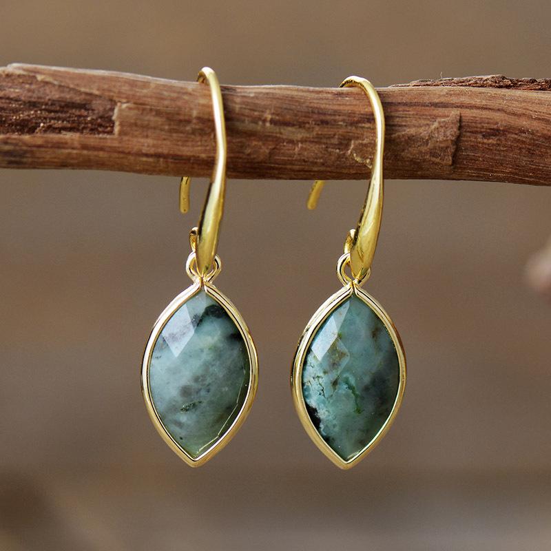 Natural Stone New Bohemian Elongated Stone Horse Eye Pendant Earrings European and American Popular Ins Jewelry Jewelry