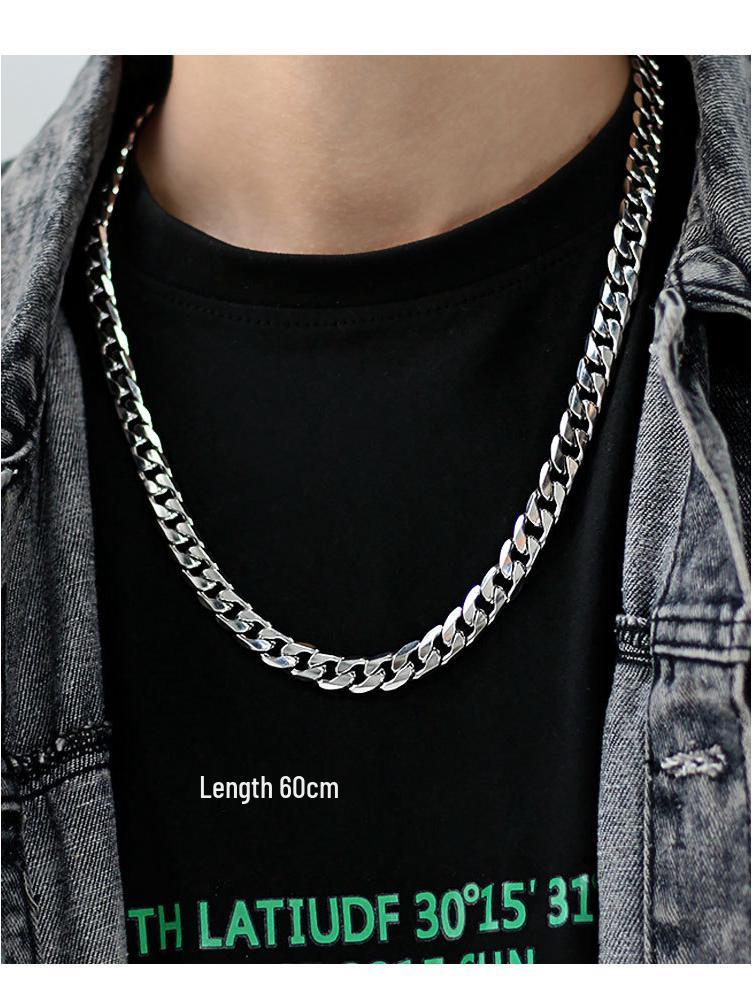 Men's Trendy Cuban Chain Necklace - Titanium Steel, Non-fading, Thick Iron Chain, Hip Hop Style, European/American Fashion.