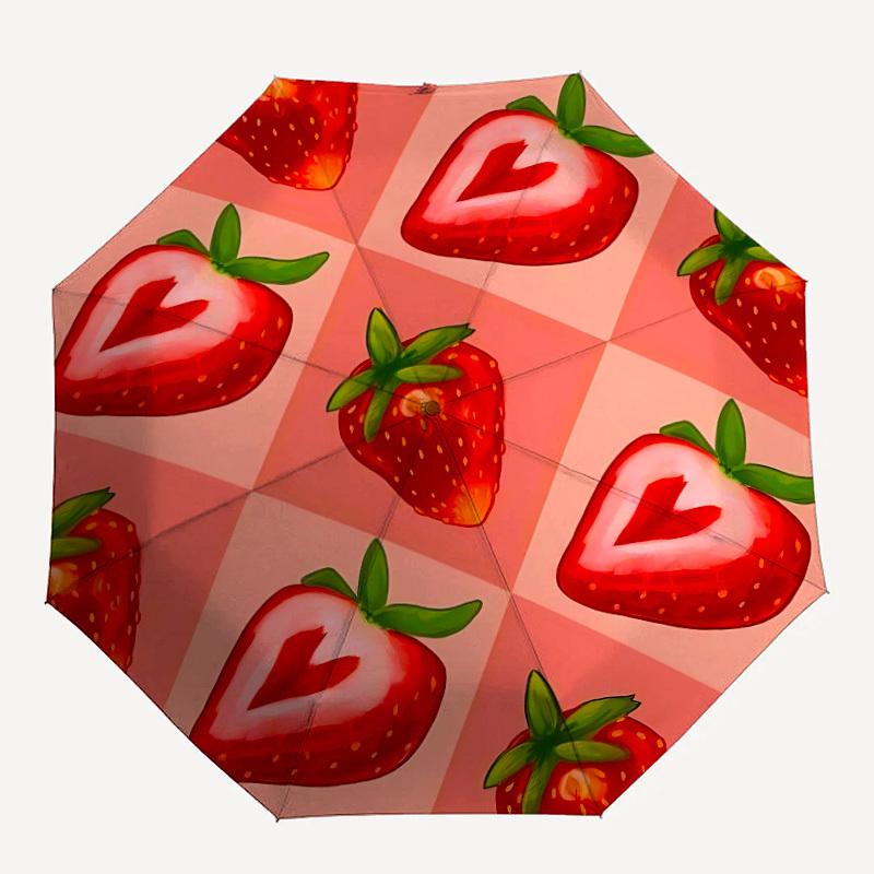 

1pc Strawberry Heart Pattern Automatic Folding Umbrella - Compact 8-Rib Design, Durable Plastic & Iron, Lightweight for Outdoor Daily Use070