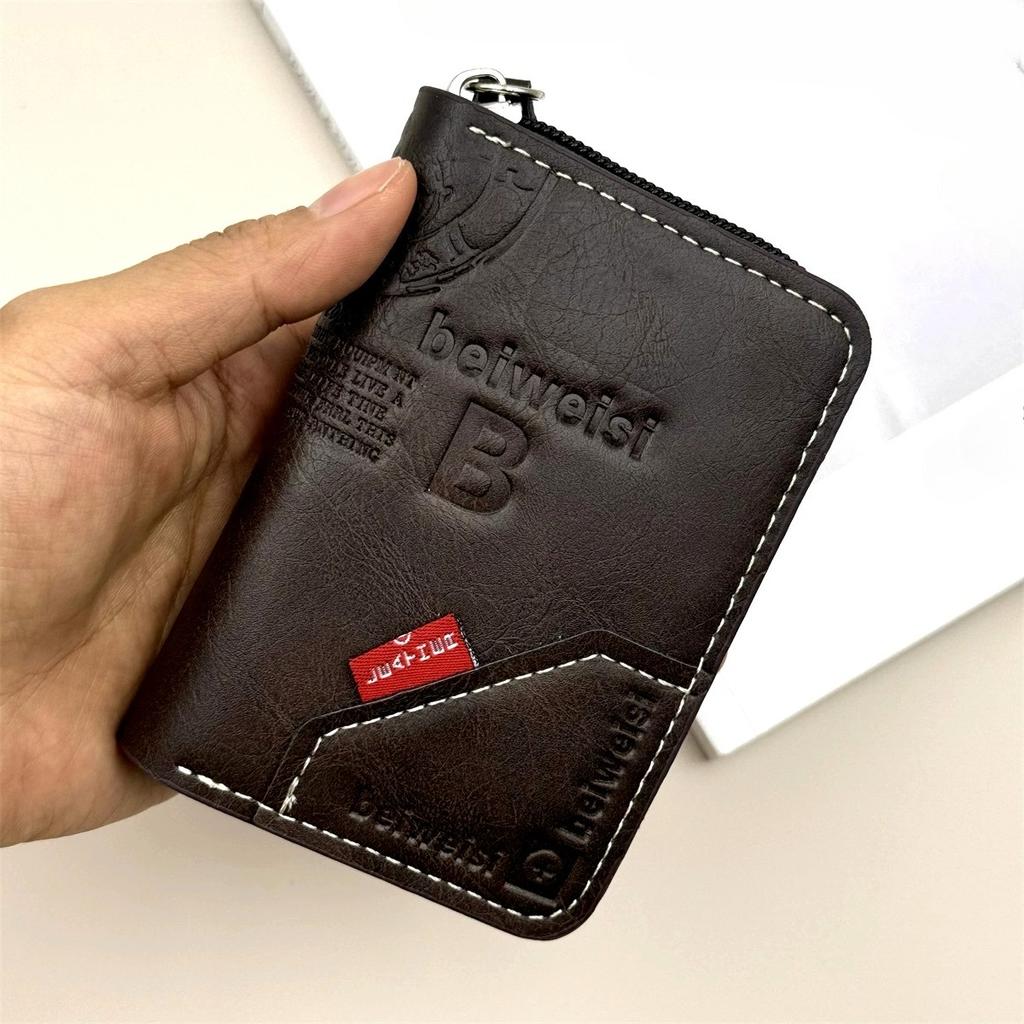 Retro Slim Men's Card Holder Pu Leather Men's Wallet Zipper RFID Retro Wallet Suitable For Both Men and Women
