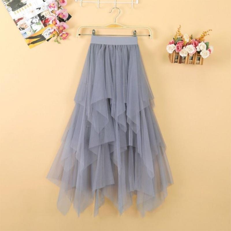 Long Wtempo Summer Skirt Maxi Women Fcute Highwaisted Pleated Kawaii Tulle Skirt Mesh Gauze