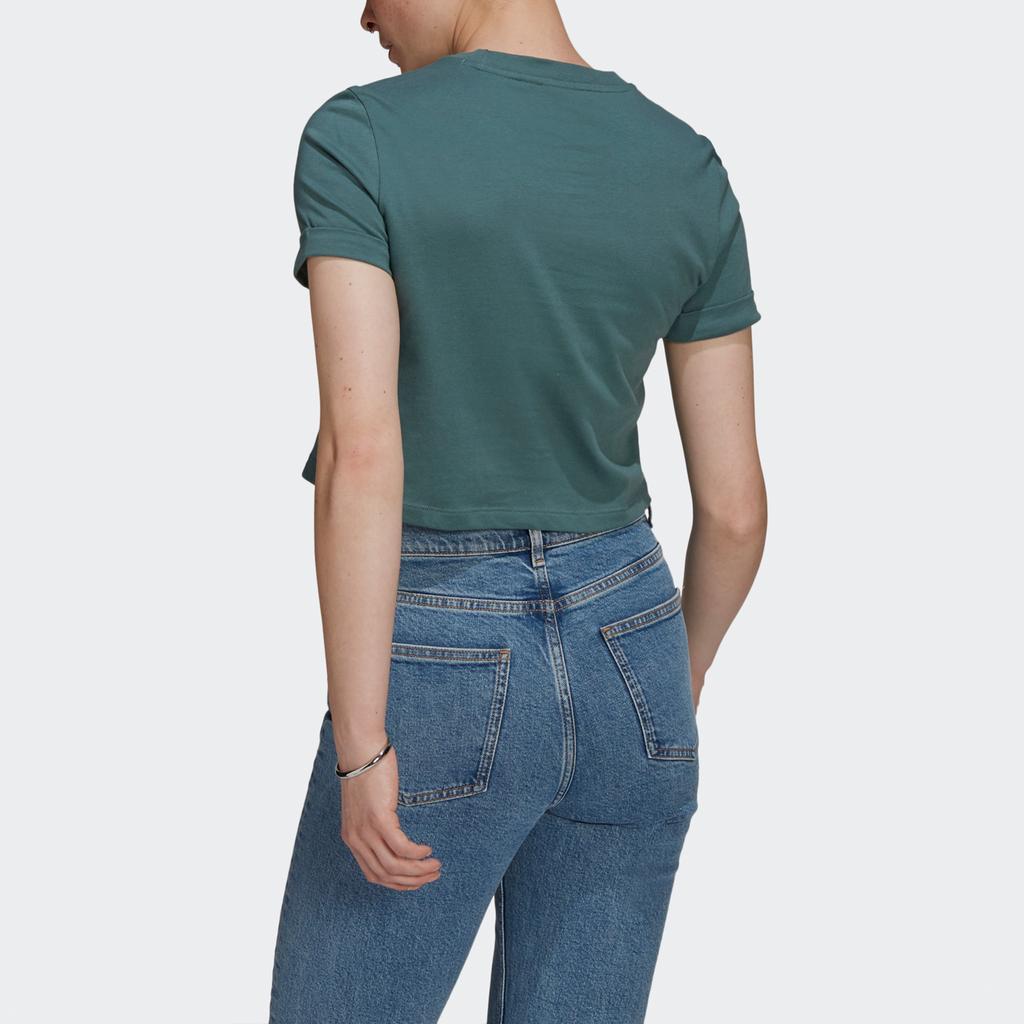 adidas Originals Trefoil Crop Top Logo Round Neck Sports Short Sleeve T-Shirt Women Tops Green GN2808