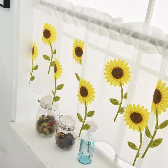 Vorhang Sonnenblume Bestickt Dekorativ Polyester Kurzer Transparenter Vorhang für Zuhause
