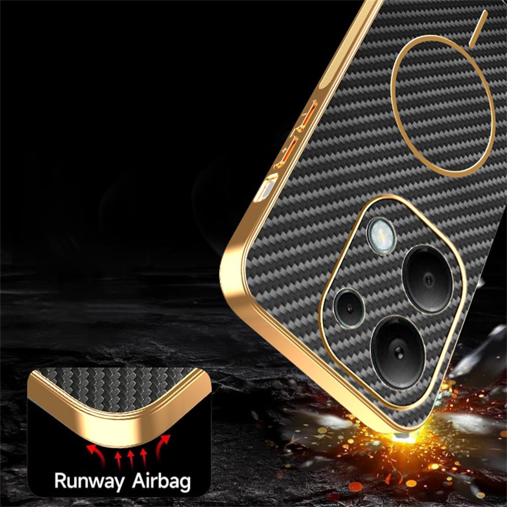 Phone Case For Xiaomi Redmi Note 13 Pro 4G/14S 4G/Poco M6 Pro 4G Carbon Fiber Textured Electroplated TPU Back Cover