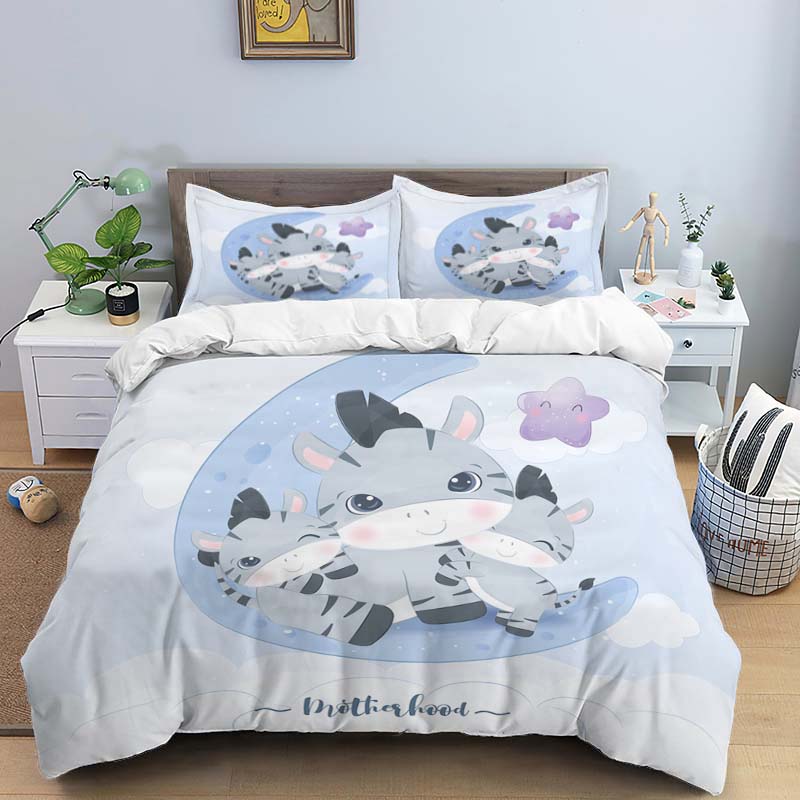 

Комплекты постельного белья из полиэстера с принтом «Луна и маленькие животные» с цифровой печатью, покрывало для девочки, комплект постельного белья для подростков, покрывало и 2 наволочки EU single(135x200cm)