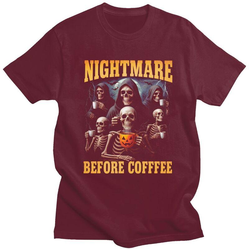 Male Nightmare Before Coffee Skeleton T Shirts Round Neck Pure Cotton Short Sleeve TShirt Casual Summer Tyle Clothes