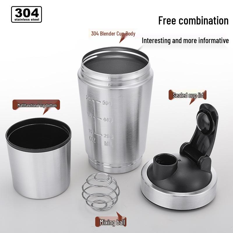 304 Edelstahl Shaker Becher mit Aufbewahrungsschicht - Doppelseitiger Protein Mixer für Sport und Fitness