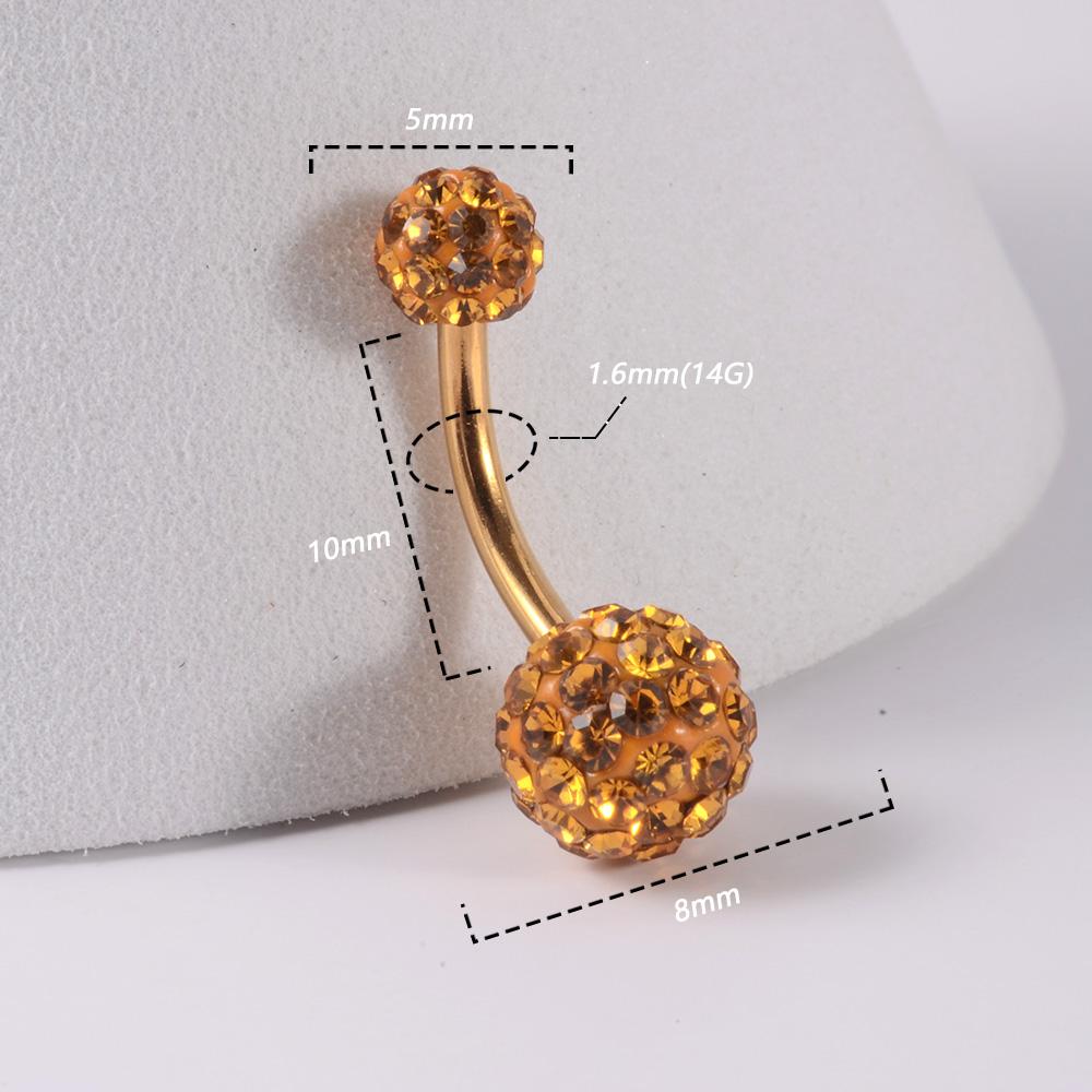 1PC 316l Surgical Steel Assorted Colors Navel Ring Double Epoxy Crystal Balls Belly Button Ring Navel Piercing Body Jewelry 14g