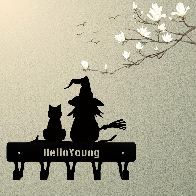 Witch Cat Key Holder Wall Hook Art Metal Decorative Home Accessory