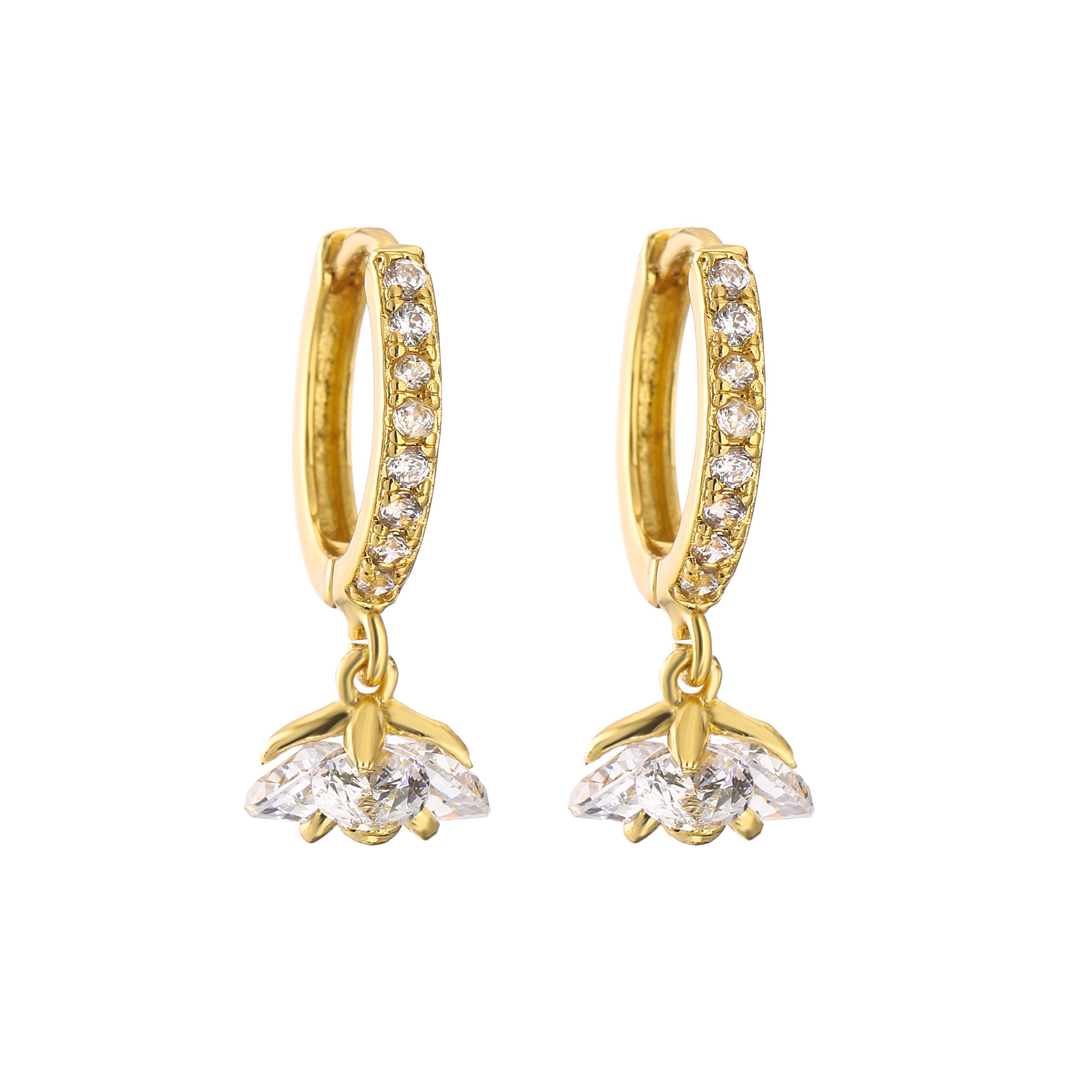 

HECHENG, Multicolor Zircon Water Drop Flower Small Hoop Earrings for Women Brass 18K Plated Pendant Piercing Earrings New