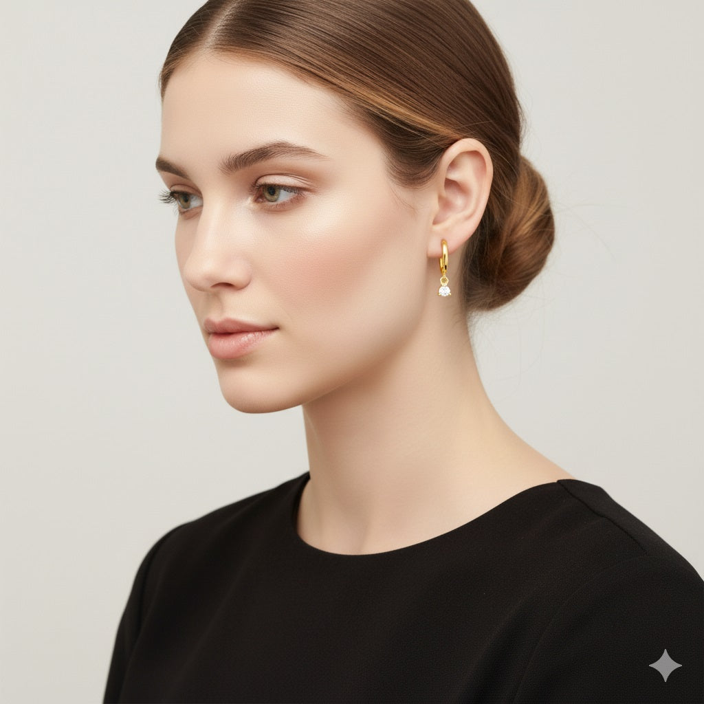 Hängeohrringe mit Huggie-Creolen - Sterlingsilber gelbvergoldet