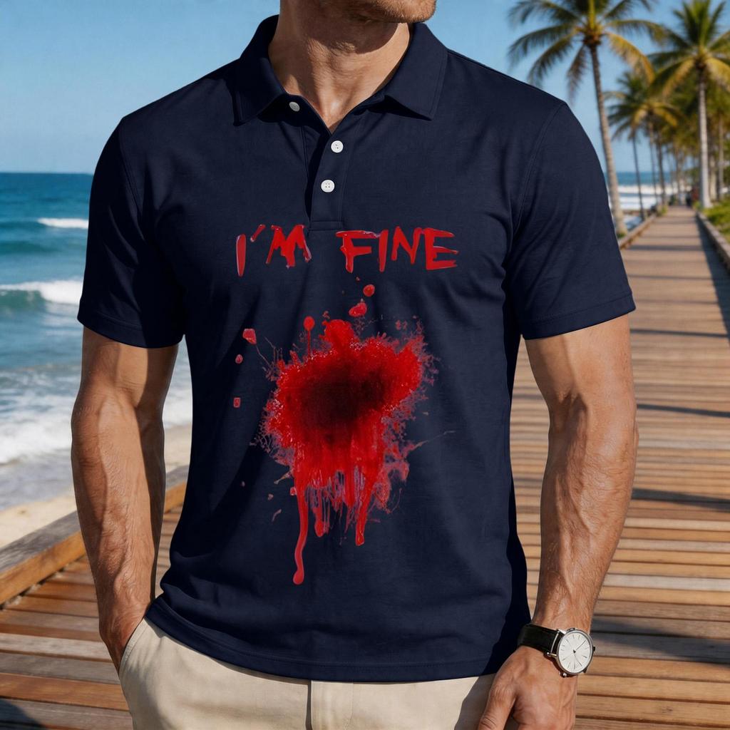 Men's Casual Short Sleeve Polo Shirt Loose Fit Halloween Themed Graphic Print Comfortable Lightweight Top