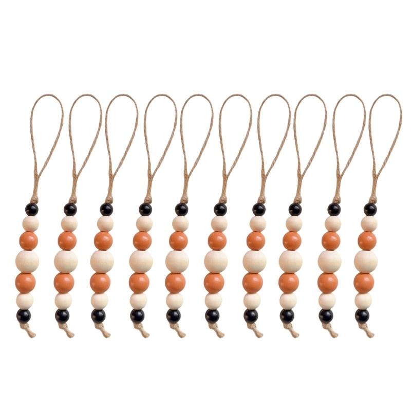 10Pcs Wooden Beads Ornament Wood Beaded Christmas Tree Decoration For Wall Window Staircase Holiday Party Decoration
