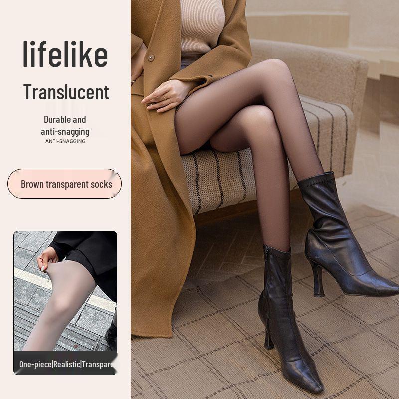 Grey-Black See-Through Base Layer Leggings with Fleece - Women’s Spring/Autumn/Winter Style for Bare Legs Look