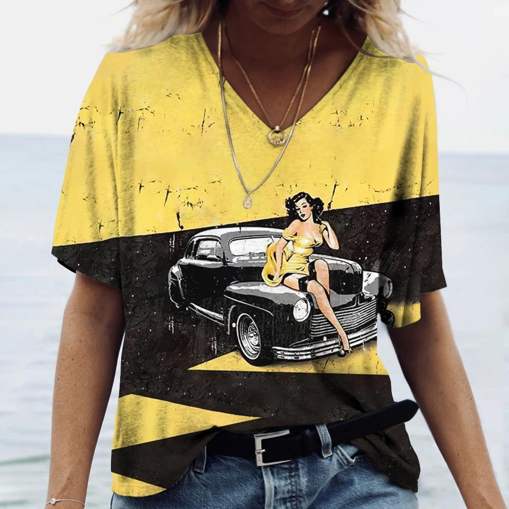 

Hot US Route 66 Pattern 3D Print Women s V-Neck T-shirts Casual Lady Short Sleeve Oversized Pullover Fashion Tops Women Clothes XL