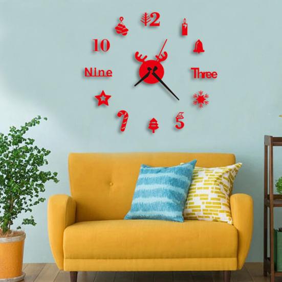 Wall Clock Cute Creative Christmas Decoration Acrylic 3D DIY Digital Clock Wall Background Decoration for Living Room Bedroom