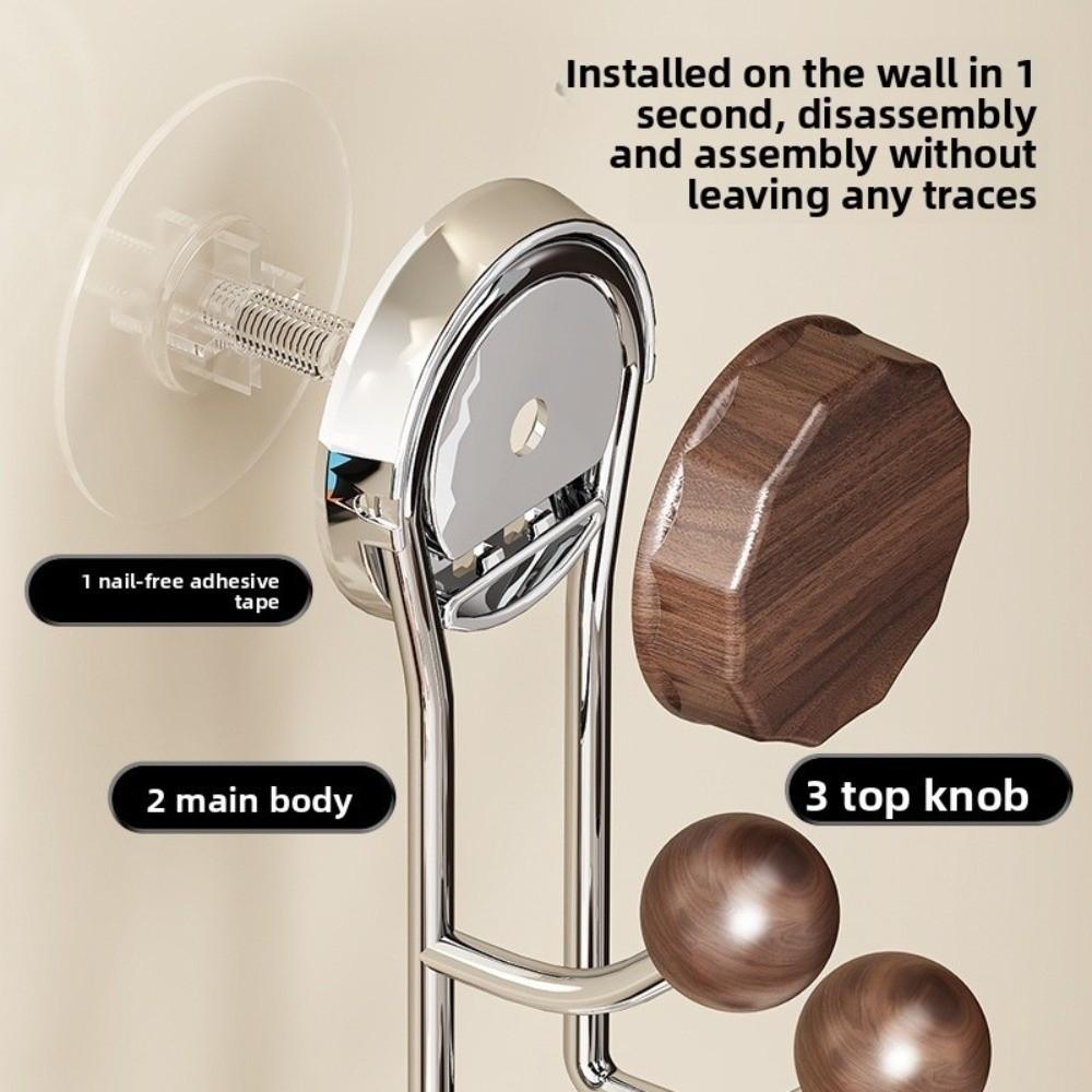 Stainless Steel Wood Grain Hook Without Punching Vertical Hook Shelf Suction Cup Hook  Bathroom