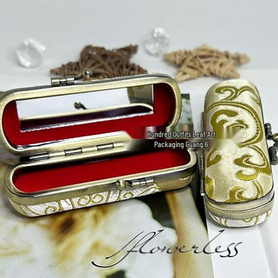 Vintage Brocade Embroidered Lipstick Case with Mirror