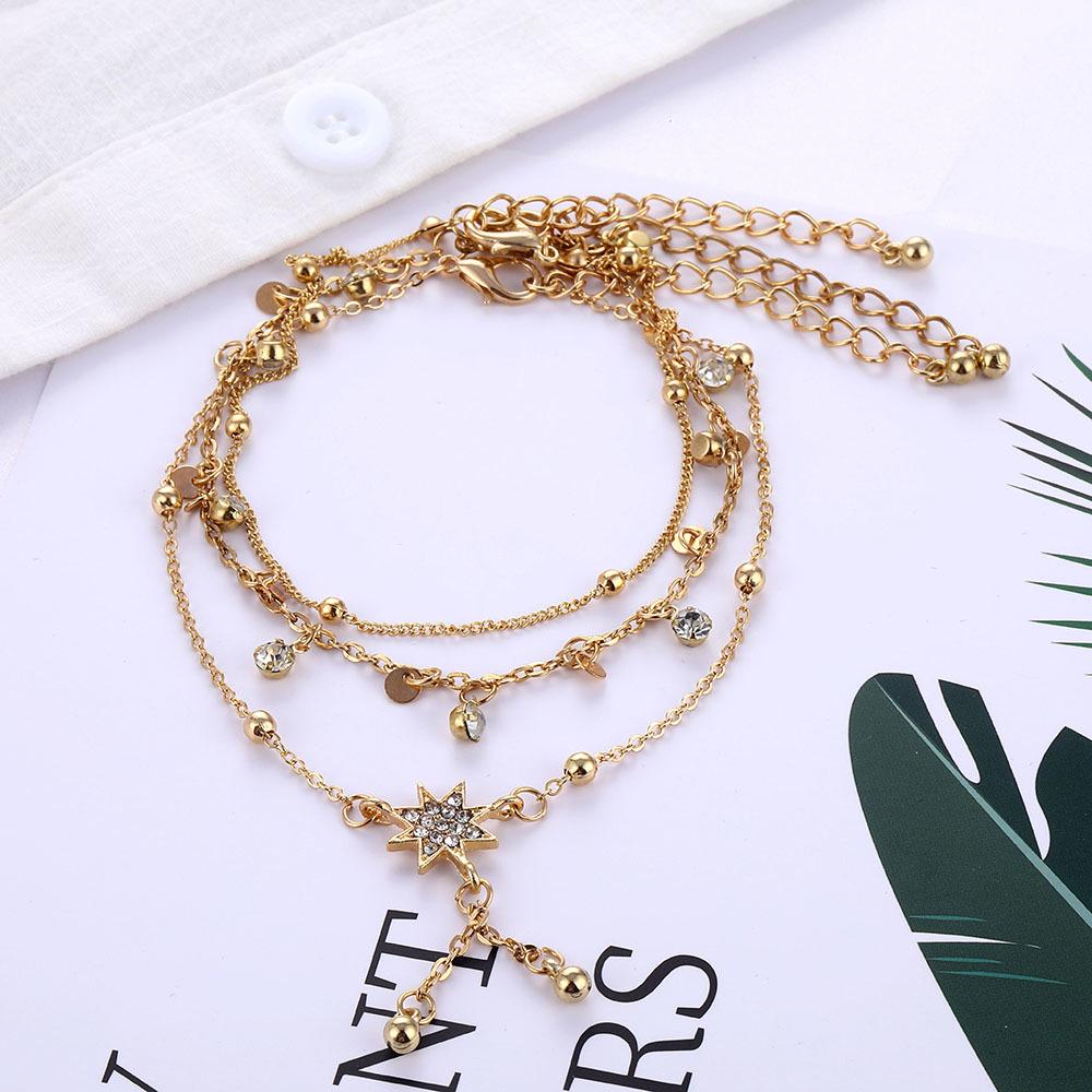 Bohemian Women Star Tassel Classic Beads Chain Anklets Set Simple Fashion Summer Beach Party Jewelry
