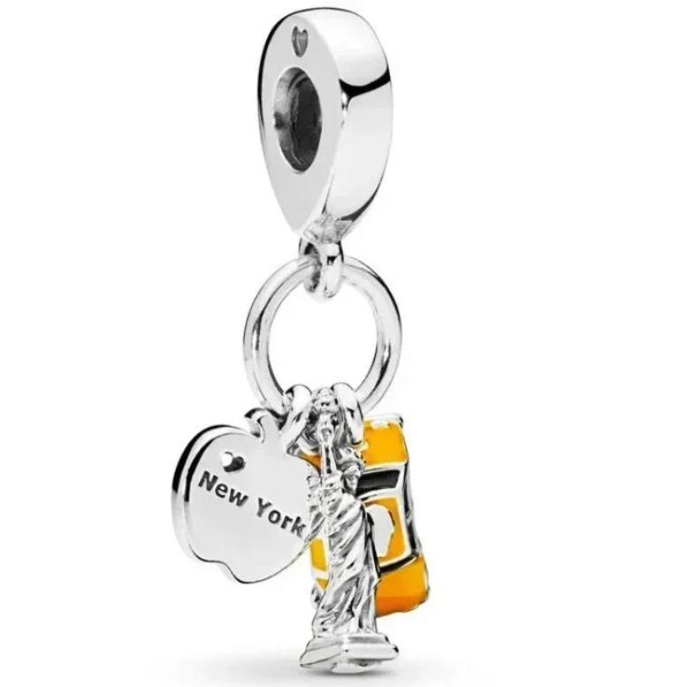 Landmark Building Charms 925 Silver Eiffel Tower Statue of Liberty Beads Keychain Metal Bracelet DIY Fine Jewelry Gift