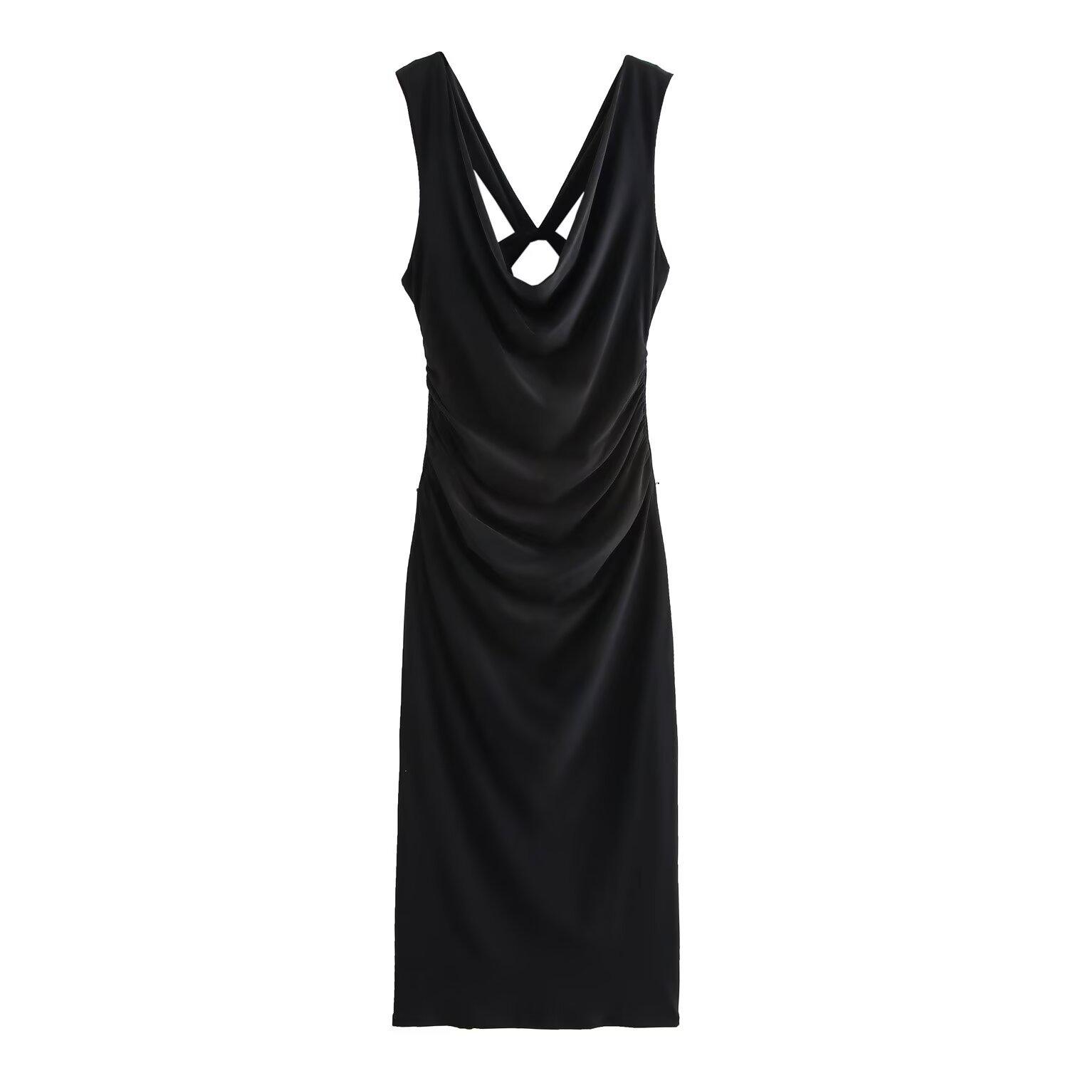 

2024 Autumn Women s European & American Style Sexy Back Tie Midi Dress Large