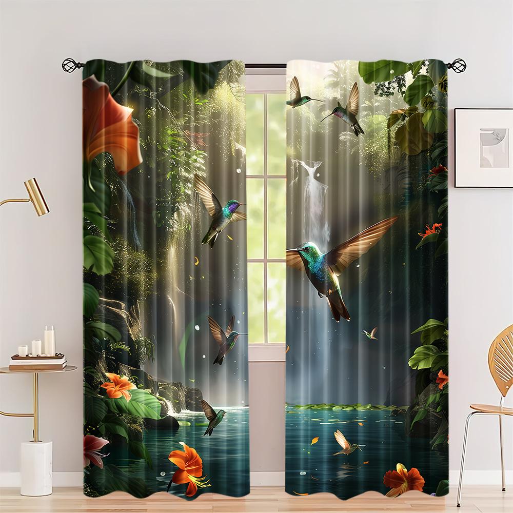 Park Nature Four Seasons Landscape Semi-Blackout Curtains 2Pcs Art Deco Drapes Rod Pocket Decoration for Bedroom Kitchen Blinds