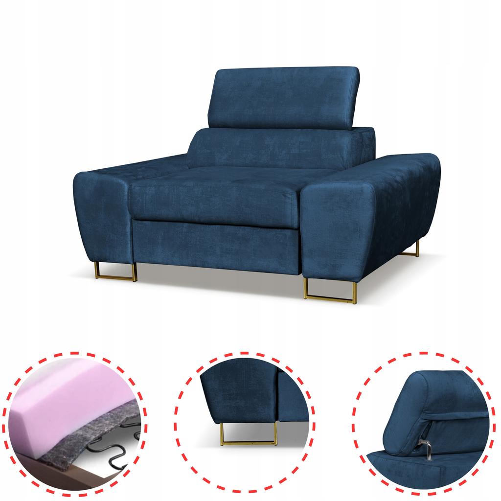 Bosso Lounge Chair Family Furniture Navy Blue Velvet Recliner Headrest