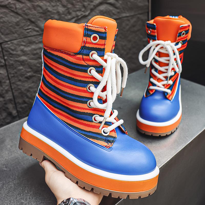 

39-45 High Quality Men s Boots Fashion Platform Boots Trend Versatile High Top Men s Shoes Thick-soled Tooling Men s Shoes Botas 39 оранжевый