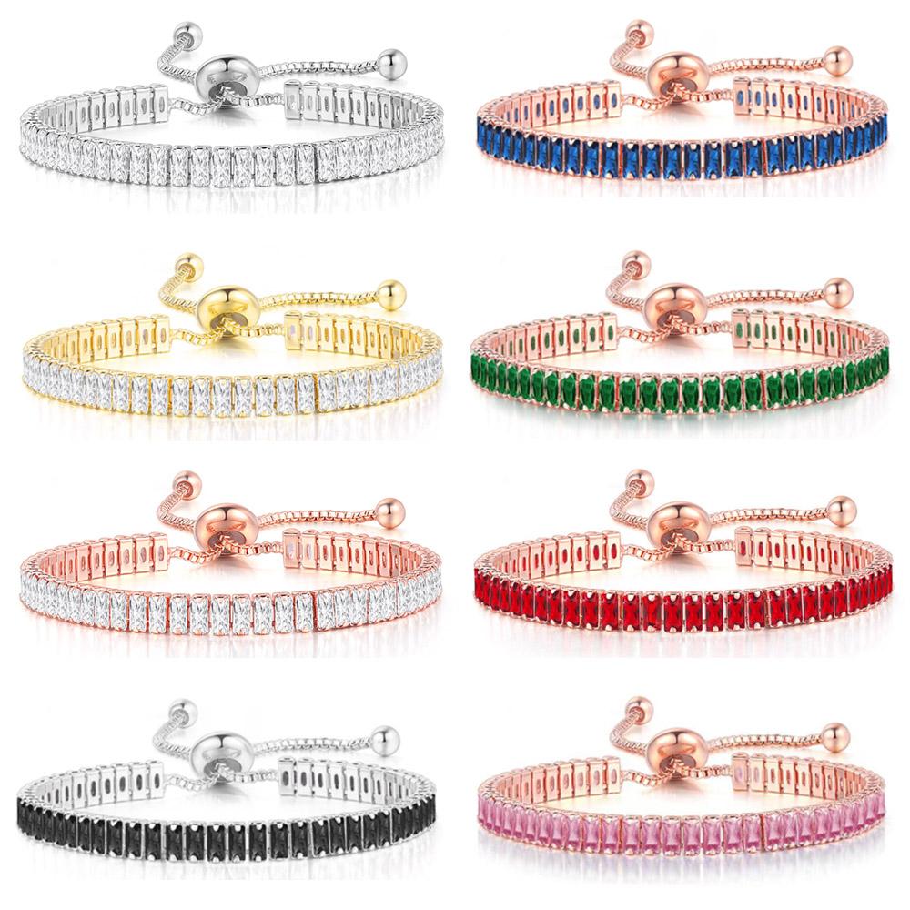 Black Iced Out Crystal Tennis Bracelets For Men Women Rectangle Zirconia Adjustable Chain on Hand Hip Hop Hippie Jewelry DZH051