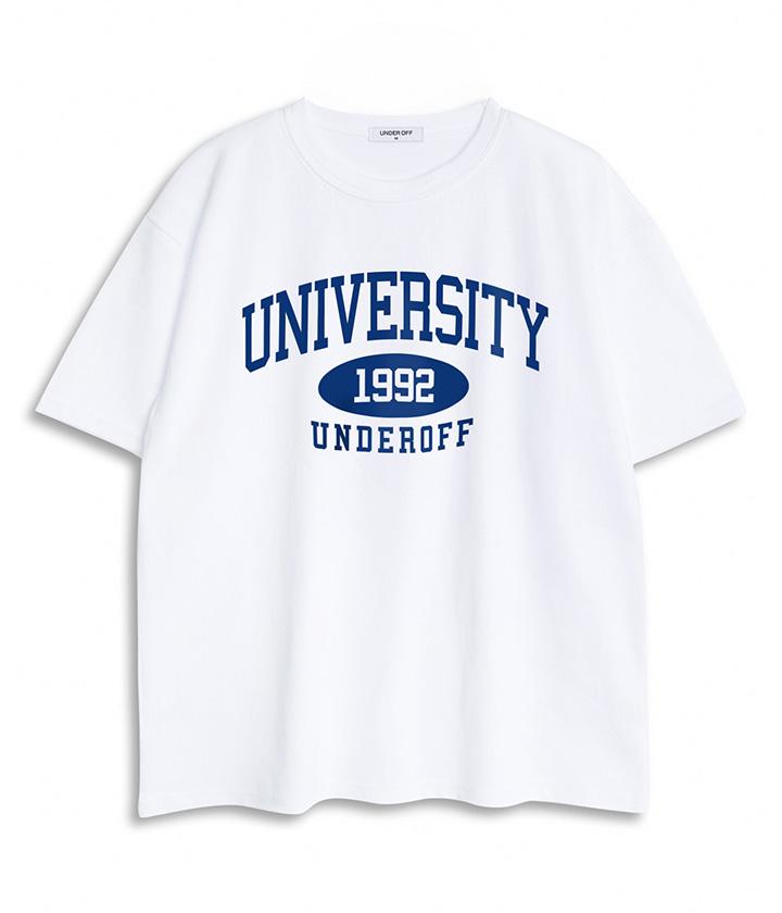 UNDEROFF [2Pack] Oversized Crew Neck University Short Sleeve T-Shirt 4 Colors