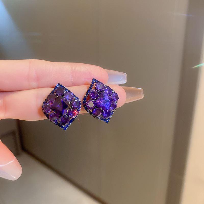 

Fashion Trend Unique Design Elegant Delicate Light Luxury Purple Zircon Rhombus Earrings For Women Zircon Party Premium Gift