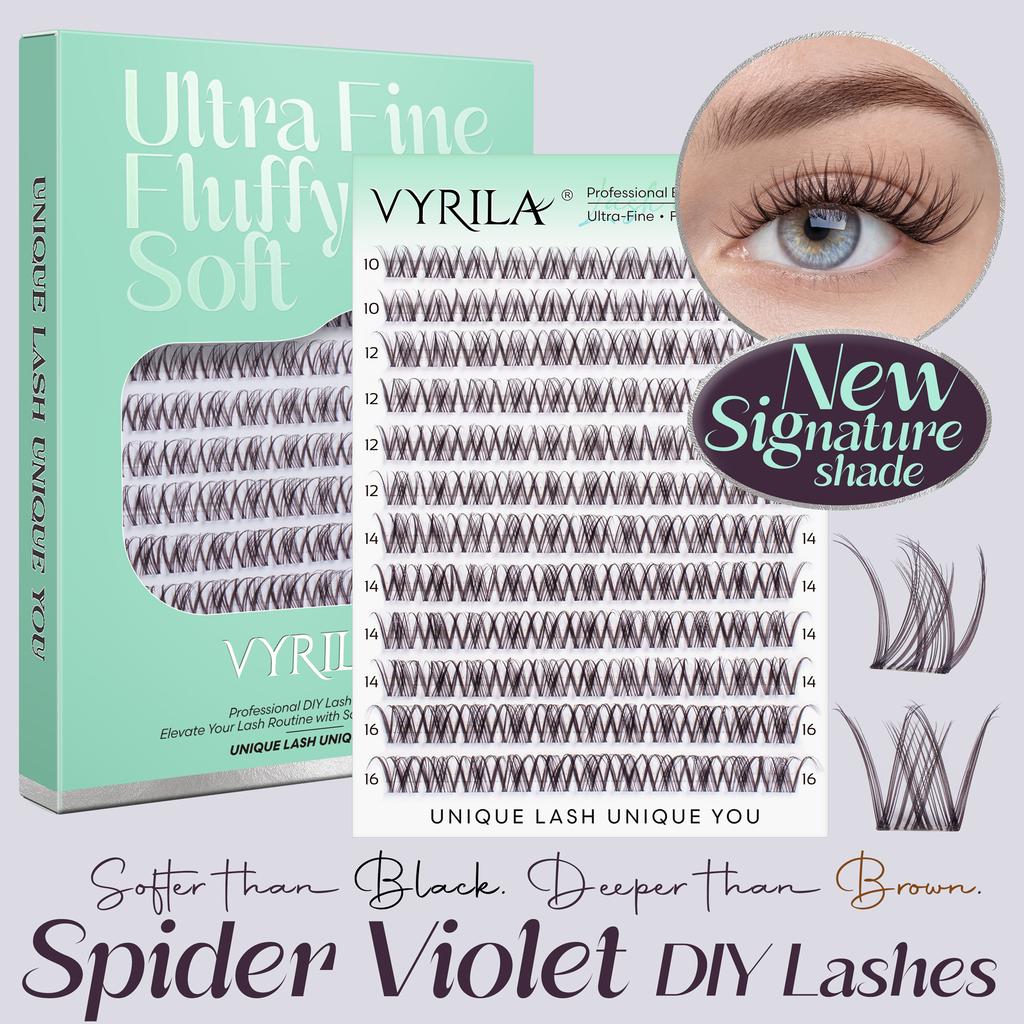 VYRILA Spider Violet Lash Clusters 10-16mm Natural Cluster Lashes Fake Eyelashes 3D Wispy D Curl Fluffy DIY Lash Extensions