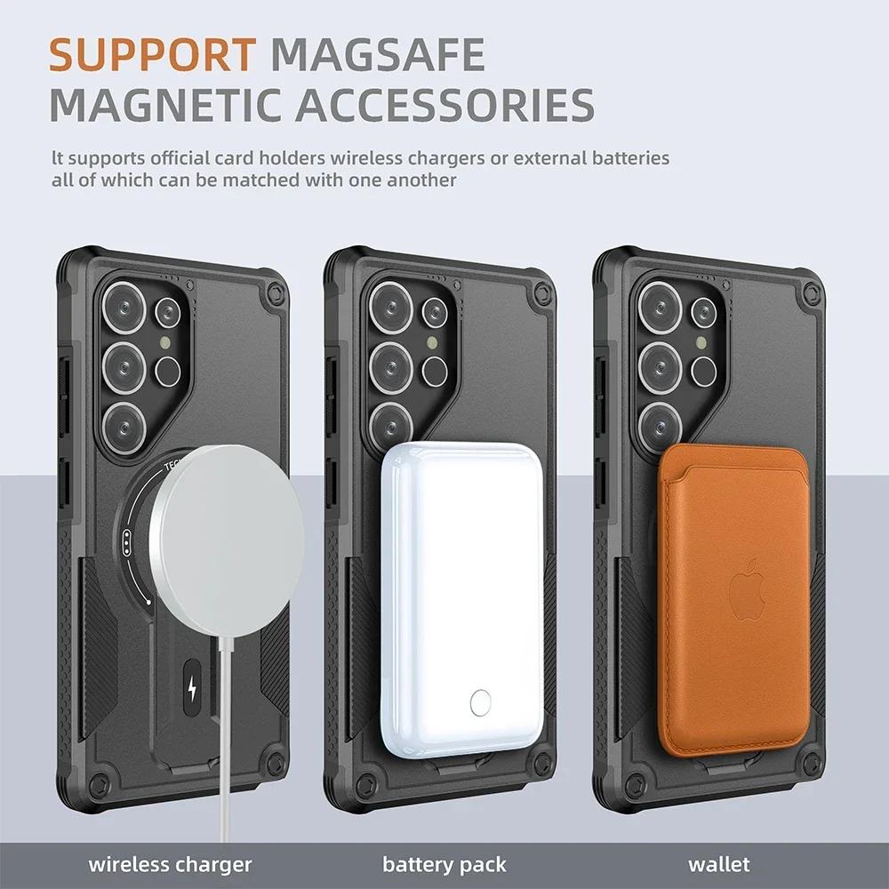 For Magsafe Stand Case For Samsung S25 S24 Ultra S25 Plus Magnetic Wireless Charging Case Luxury Shockproof Cover For S24Ultra