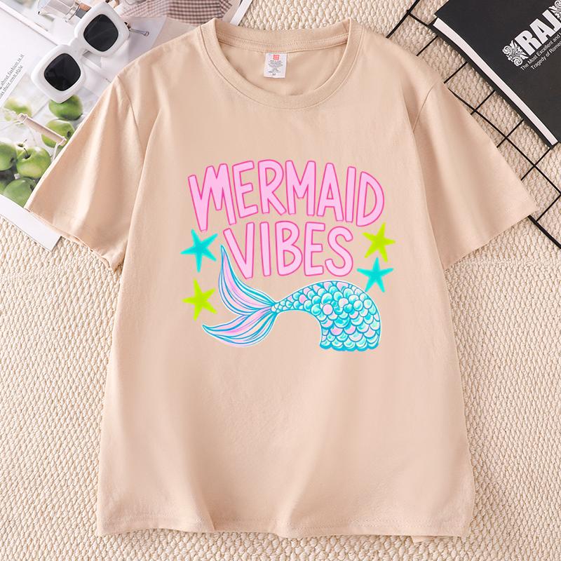 Mermaid Vibes Summer Beach Tshirt Unisex Ladies Fashion Trend Tshirt Cotton Short Sleeve Y2k Clothing Tees Crewneck Graphic