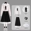 Women's Spring 2026 Loose Ruffle Bow Blouse & High Waist Pleated Skirt Set