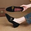 Krazing Pot Sheep Suede Autumn Winter Shoes Metal Buckle Loafers Med Heels Slip on Size 42 Round Toe Slip on Deep Mouth Pumps