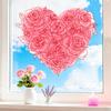 Valentine Day Pink Flower Heart Static Cling Window Sticker for Home Decor Bedroom Living Room Study Festival Decoration