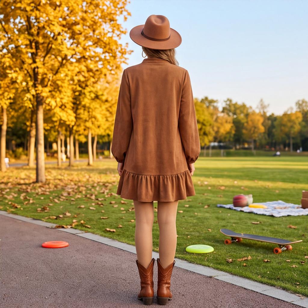 Women's Casual Long Sleeve Color Ruffle Hem Dress for Spring Summer and Everyday Wear