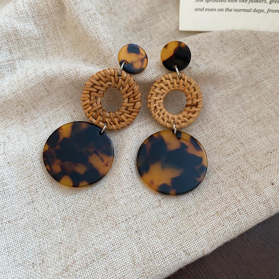 European and American retro fabric flower fringed leopard print earrings earrings personalized temperament earrings women