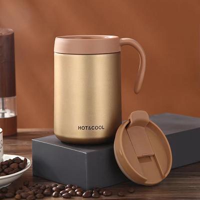 500 ML Yalıtımlı Seyahat kapaklı kupa Kolu Taşınabilir Yeniden Kullanılabilir Termal Kupa Sıcak/Soğuk İçecekler için Paslanmaz Çelik Kahve Fincanı