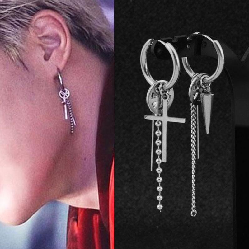 1 PC Rock Hip Hop Grunge Punk Earring Unisex Stud Earring Mens Single Spike Stainless Steel Cross Dangle Earring Guys Jewelry