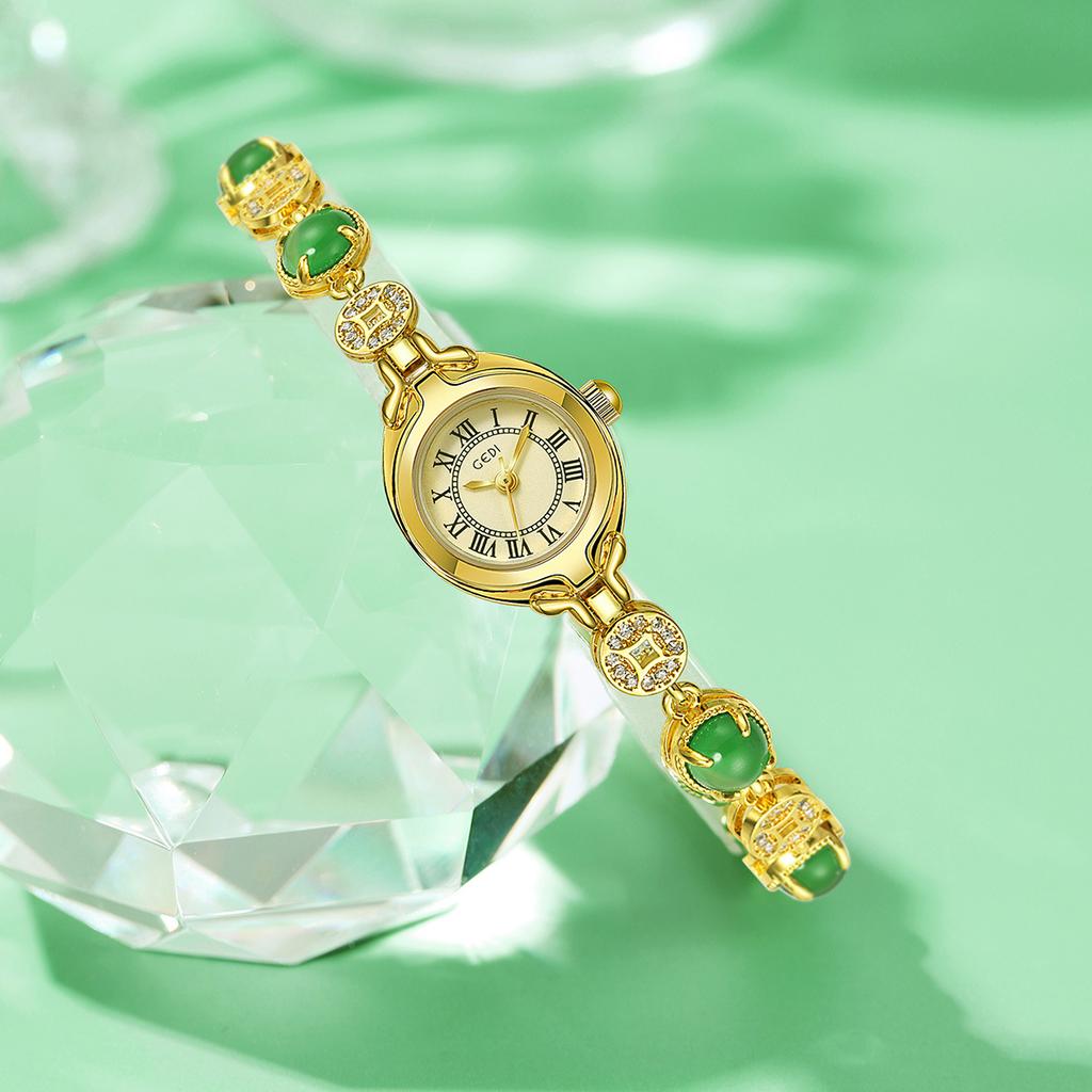 Niche High-End Jade Watch Chinese Wind Copper Coin With Alloy Watch Women'S Retro Waterproof Quartz Watch